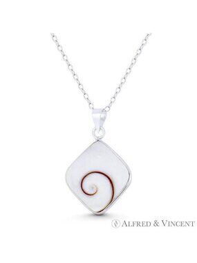 Rhombus Faux Seashell Enamel Beachbum Charm Pendant in .925 Sterling Silver